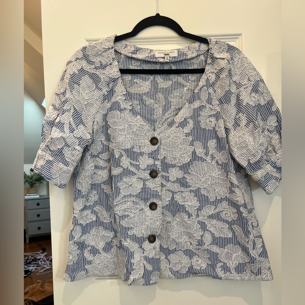 Waverly Grey Button Up Structured Top - image 1